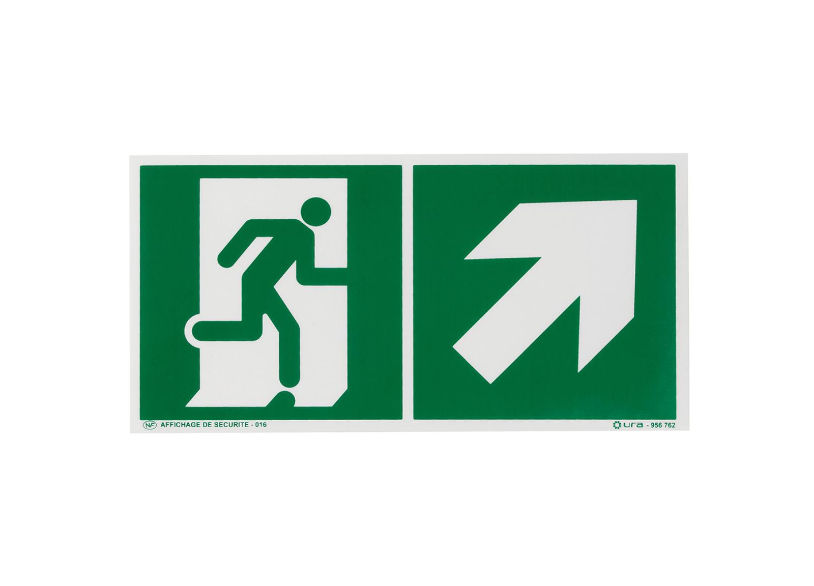 Pictogramme autocollant pour signalisation évacuation avec symbole flèche vers le haut à droite