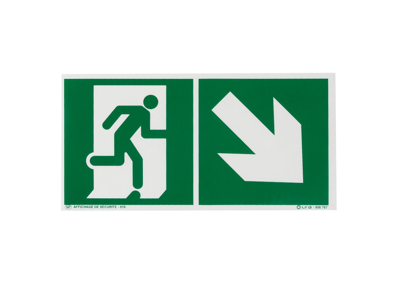 Pictogramme autocollant pour signalisation évacuation avec symbole flèche vers le bas à droite Pictogramme autocollant pour signalisation évacuation avec symbole flèche vers le bas à droite