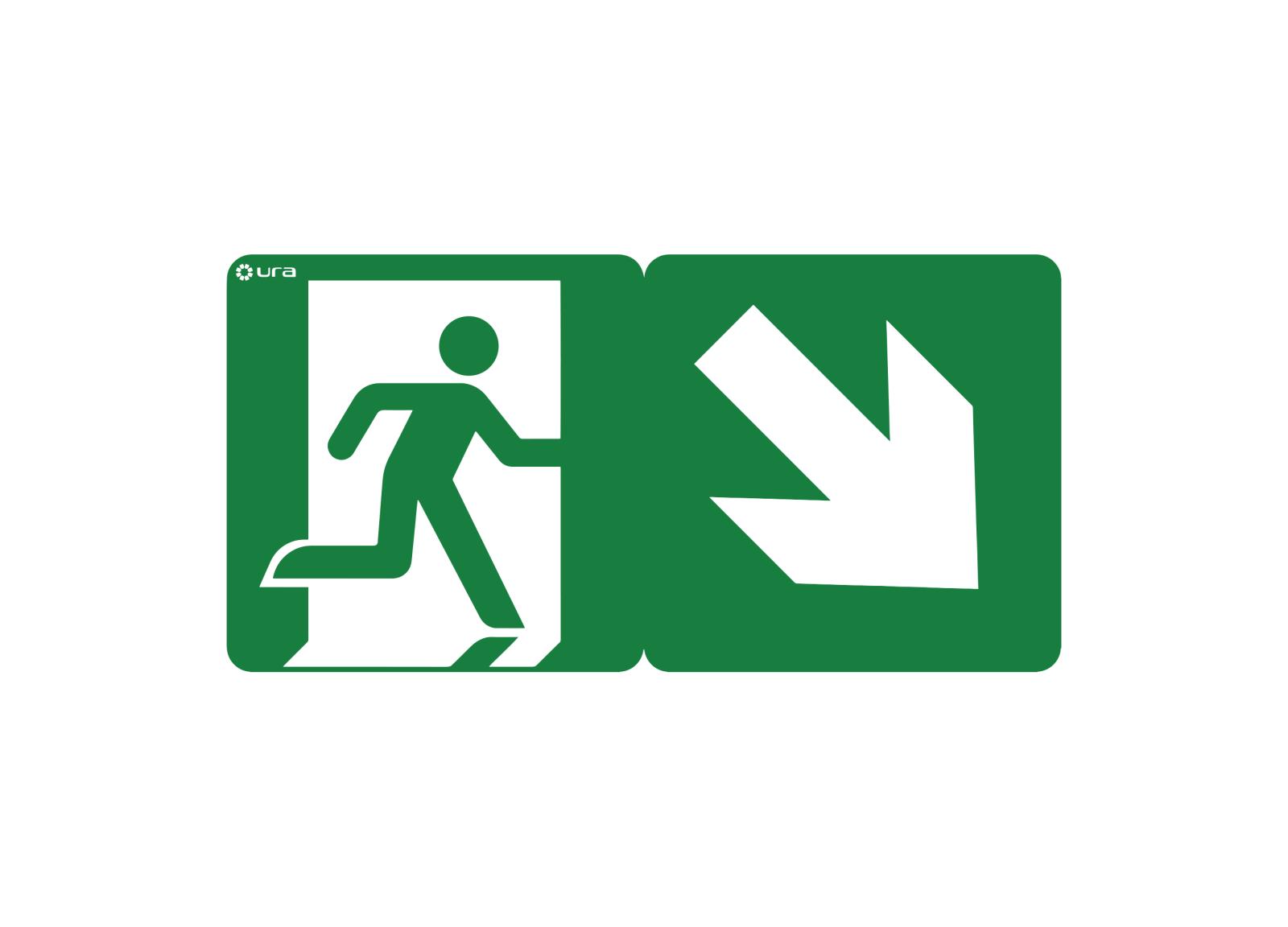 Pictogramme autocollant pour signalisation d'évacuation avec flèche 45° pour BAES et LSC Uraproof V Pictogramme autocollant pour signalisation d'évacuation avec flèche 45° pour BAES et LSC Uraproof V