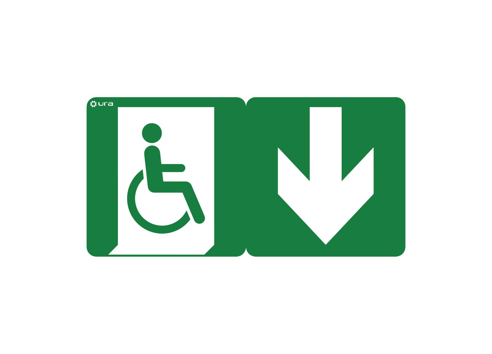 Pictogramme autocollant pour signalisation d'évacuation pour personnes à mobilité réduite PMR pour BAES et LSC Uraproof V Pictogramme autocollant pour signalisation d'évacuation pour personnes à mobilité réduite PMR pour BAES et LSC Uraproof V