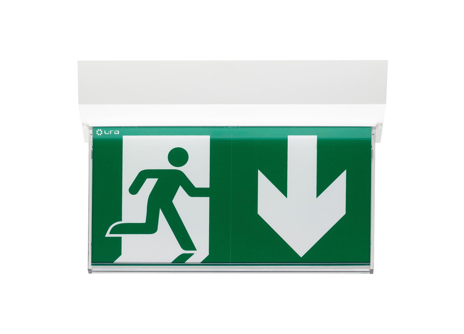 LSC Uralife V Évacuation 48-110-220VDC/230VAC - 45lm - pose plafond encastrée/saillie - IP43/IK07 - éclairage uniforme du pictogramme