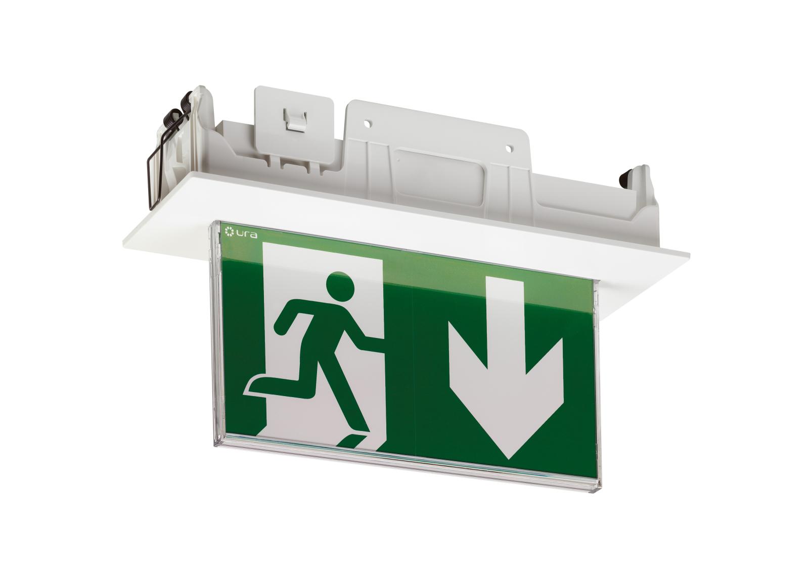 LSC Uralife V Évacuation 48-110-220VDC/230VAC - 45lm - pose plafond encastrée/saillie - IP43/IK07 - éclairage uniforme du pictogramme